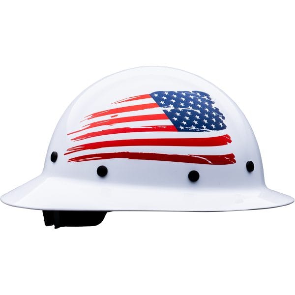 Wolfjaw™ 280-HP1481USA - Full Brim Smooth Dome Hard Hat with Fiberglass Resin Shell, Graphic USA Flag Design, 8-Point Riveted Textile Suspension and Wheel-Ratchet Adjustment - Image 4