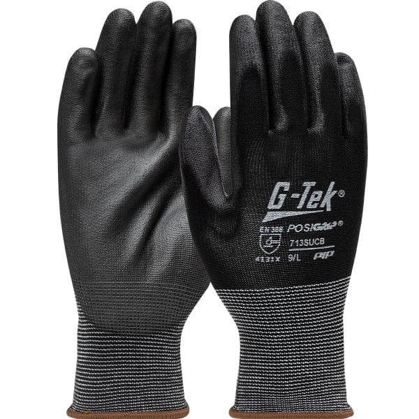 G-Tek® PosiGrip® 713SUCB - Seamless Knit Nylon Glove with Polyurethane Coated Flat Grip on Palm & Fingers