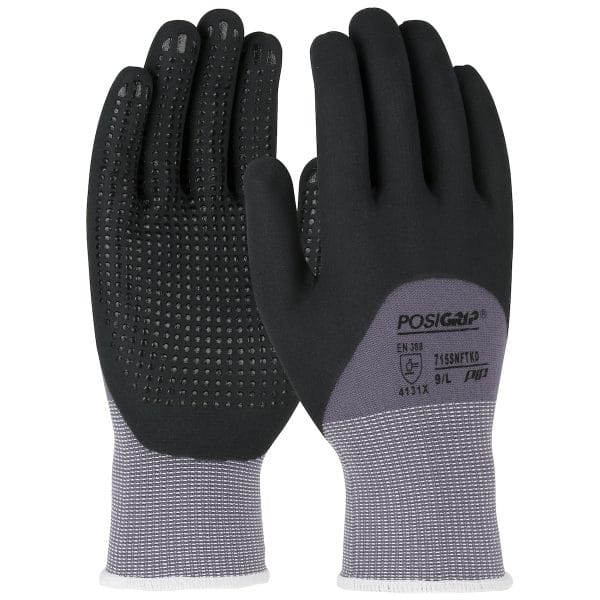 PosiGrip® 715SNFTKD - Premium Seamless Knit Nylon/Spandex Glove with Nitrile Coated Foam Grip on Palm, Fingers & Knuckles - Micro Dotted Grip