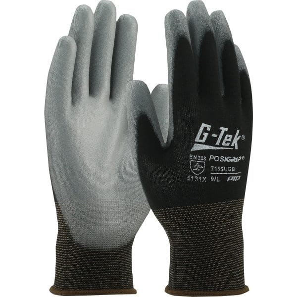 G-Tek® PosiGrip® 715SUGB - Seamless Knit Nylon Glove with Polyurethane Coated Flat Grip on Palm & Fingers - 15 Gauge