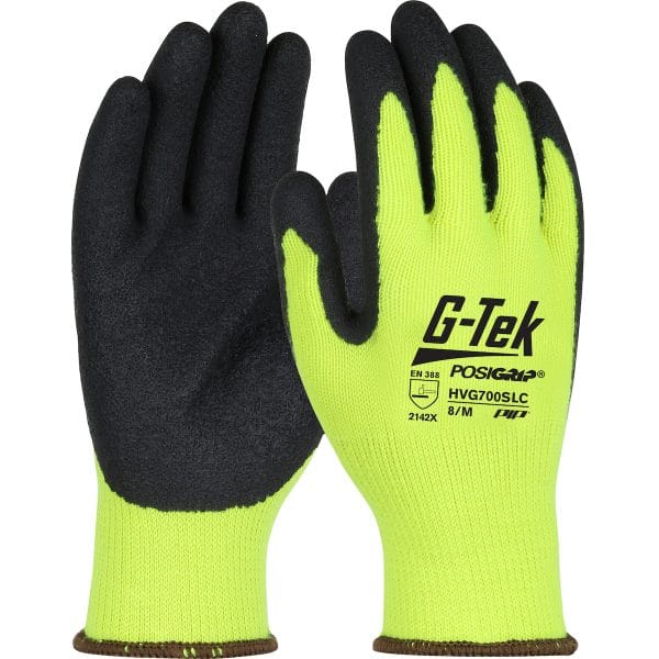 G-Tek® PosiGrip® HVG700SLC - Regular Weight Hi-Vis Seamless Knit Polyester Glove with Latex Coated Crinkle Grip on Palm & Fingers