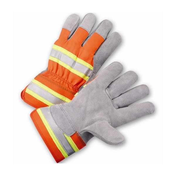 PIP® HVO500 - Premium Grade Split Cowhide Leather Palm Glove with Hi-Vis Fabric Back - Rubberized Safety Cuff
