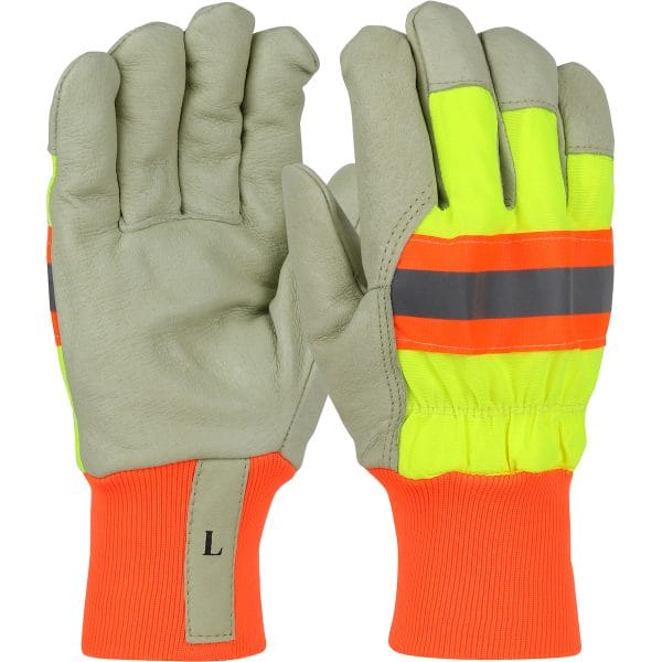 PIP® HVY1555 - Premium Pigskin Leather Palm Glove with Nylon Hi-Vis Back and 3M™ Thinsulate™ Lining - Knit Wrist
