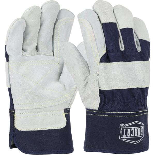 Ironcat® IC5DP - Premium Split Cowhide Leather Double Palm Glove with Fabric Back and Kevlar® Stitching - Rubberized Safety Cuff