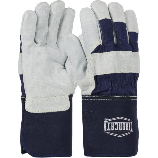 Ironcat® IC8 - Premium Split Cowhide Leather Palm Glove with Fabric Back and Kevlar® Stitching - Rubberized Gauntlet Cuff