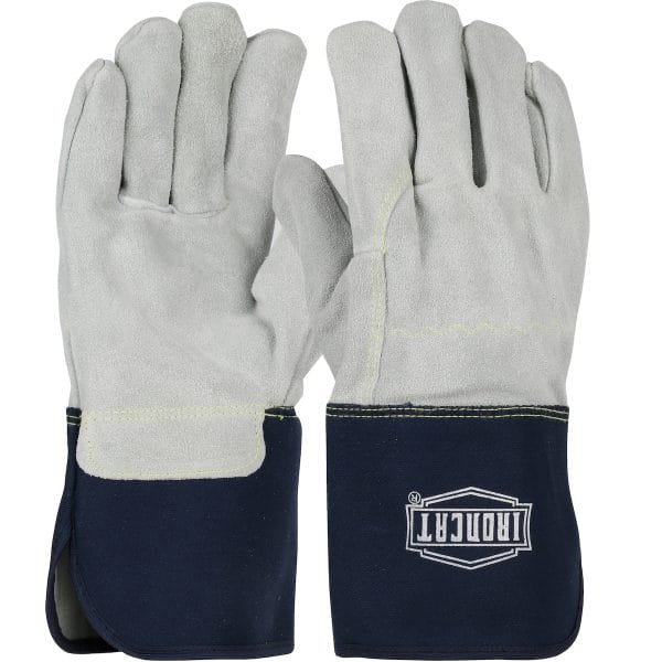Ironcat® IC9 - Premium Split Cowhide Leather Palm Glove with Full Leather Back and Kevlar® Stitching - Rubberized Gauntlet Cuff