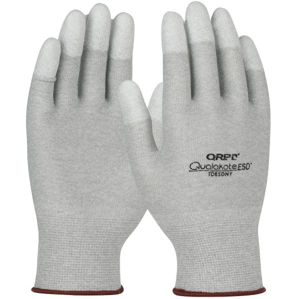 QRP® Qualakote® TDESDNY - Seamless Knit Nylon/Carbon Fiber Electrostatic Dissipative (ESD) Glove with Polyurethane Coated Grip on Fingertips